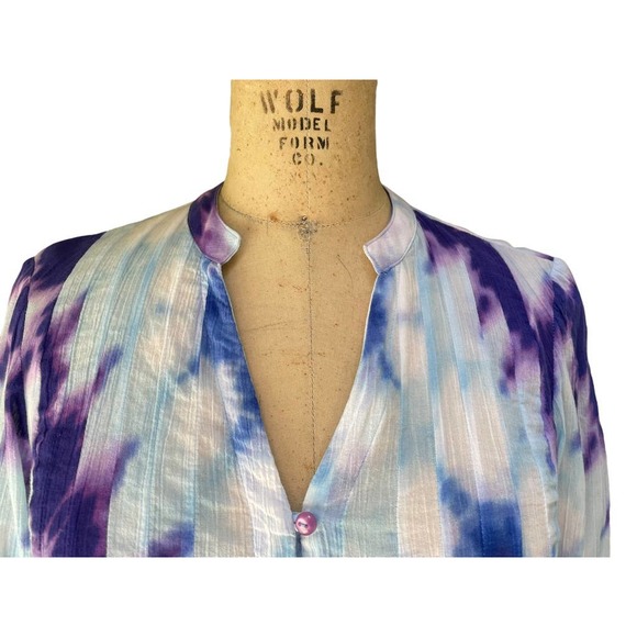 Jones New York Signature Petite Button Front Tie Dye Blouse PS - Picture 5 of 9